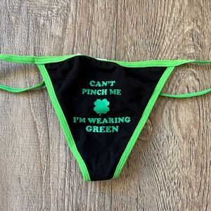 Vintage Hot Topic Can’t Pinch Me I’m Wearing Shamrock Green Black & Green Thong